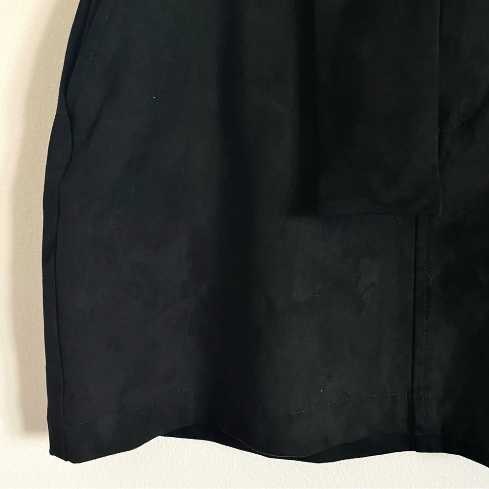 Zara Trafaluc Faux Suede Paperbag Waist Belted Mini Skirt In Black Size M EUC